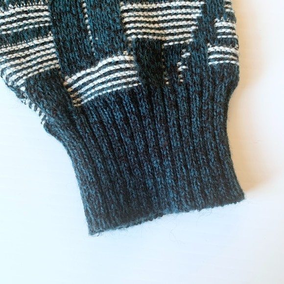 Urban Works Vintage Men’s Grandpa Sweater Real Leather Trim Teal/White Sz L - Picture 5 of 8